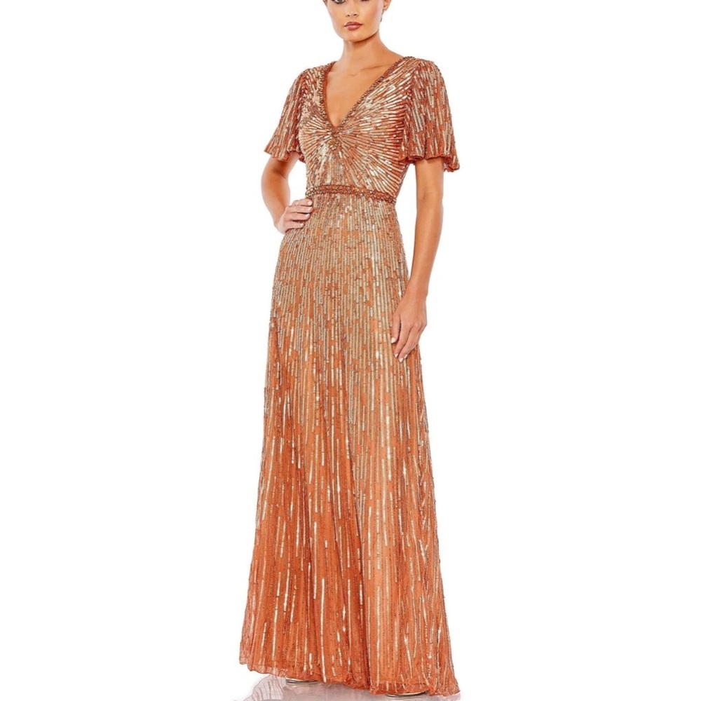 MAC DUGGAL 5538 COPPER SEQUIN FORMAL GOWN SIZE 2
